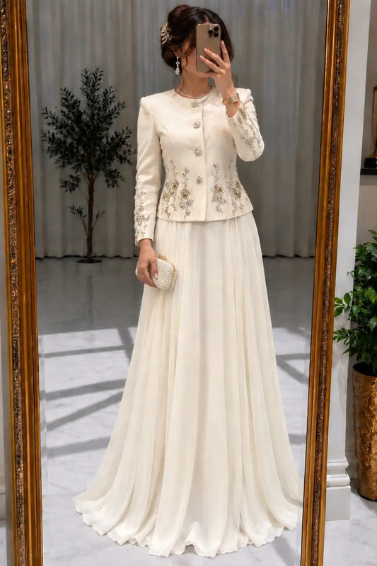 Embroidered Jacket and Chiffon Skirt Two-Piece Set