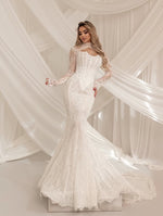 High Neck Lace Mermaid Wedding Dress with Corset Bodice