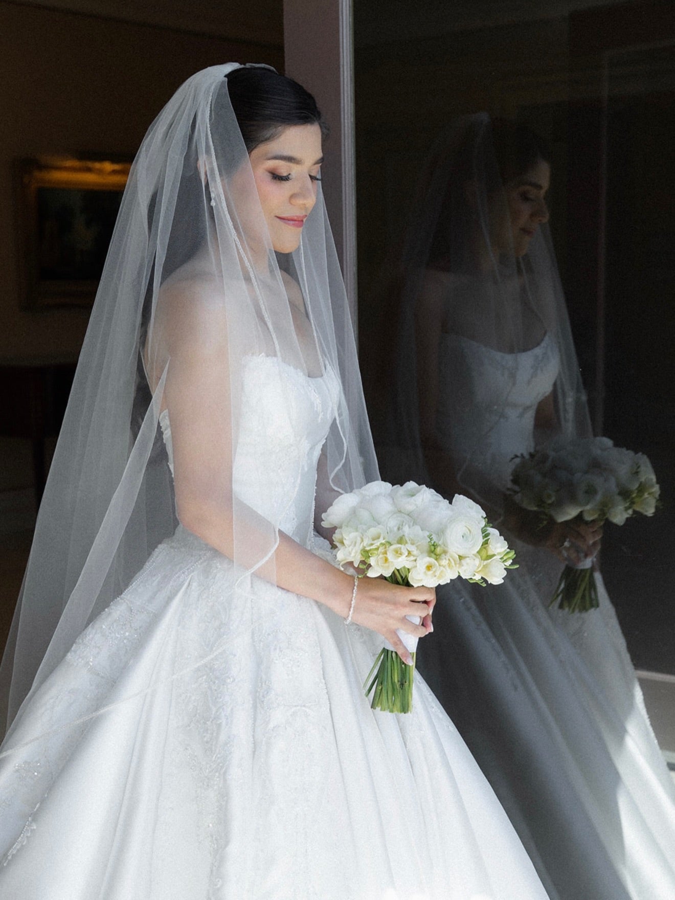 Strapless Satin Ball Gown Wedding Dress with Train
