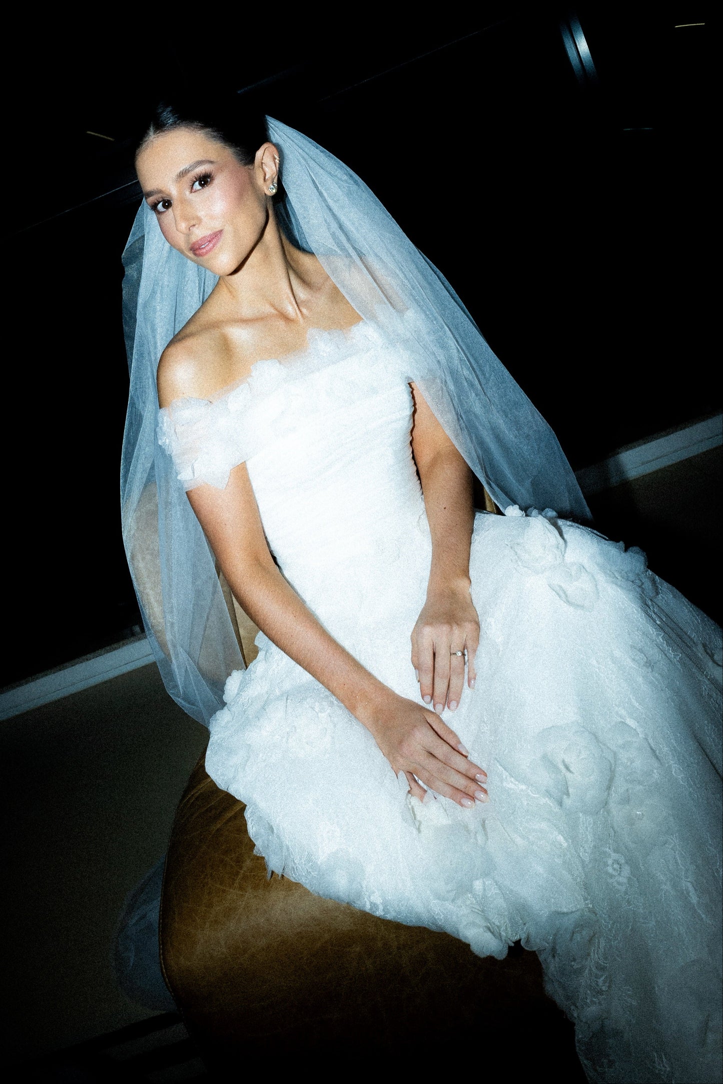 3D Floral A-Line Wedding Dress with Ruched Bodice