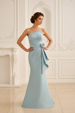One-Shoulder Applique Mermaid Evening Gown