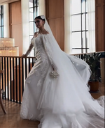 Lace Applique Off-the-Shoulder Cape Wedding Dress