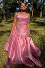 Corset Evening Gown with Beaded Asymmetric Skirt