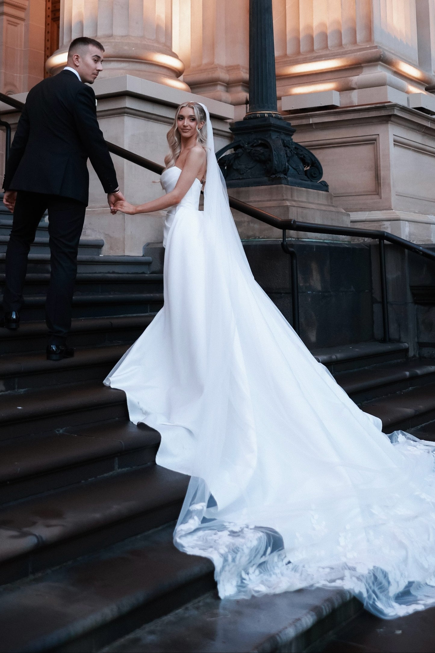 Strapless Ruched Wedding Dress with Overskirt