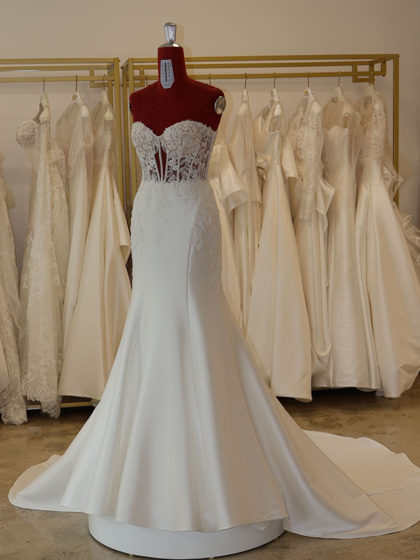 Strapless Satin Mermaid Wedding Dress with Lace Bodice