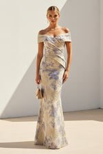 Off-the-Shoulder Floral Embroidered Evening Gown