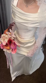 Ruched Satin Wedding Dress with Draped Neckline
