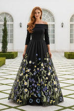 Off-Shoulder Floral Embroidered Ball Gown
