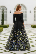 Off-Shoulder Floral Embroidered Ball Gown