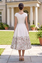 Floral Border Print Cap Sleeve Midi Dress