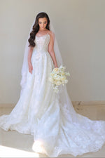 Strapless Lace Floral Applique Ball Gown Wedding Dress