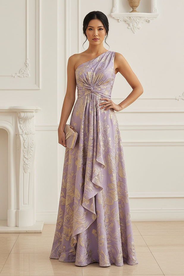 One-Shoulder Jacquard Evening Gown