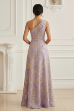 One-Shoulder Jacquard Evening Gown