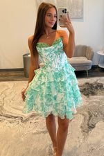 Strapless Floral Corset Tiered Mini Dress