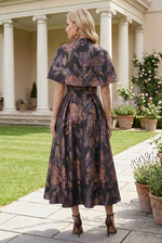 Floral Jacquard Capelet Midi Dress
