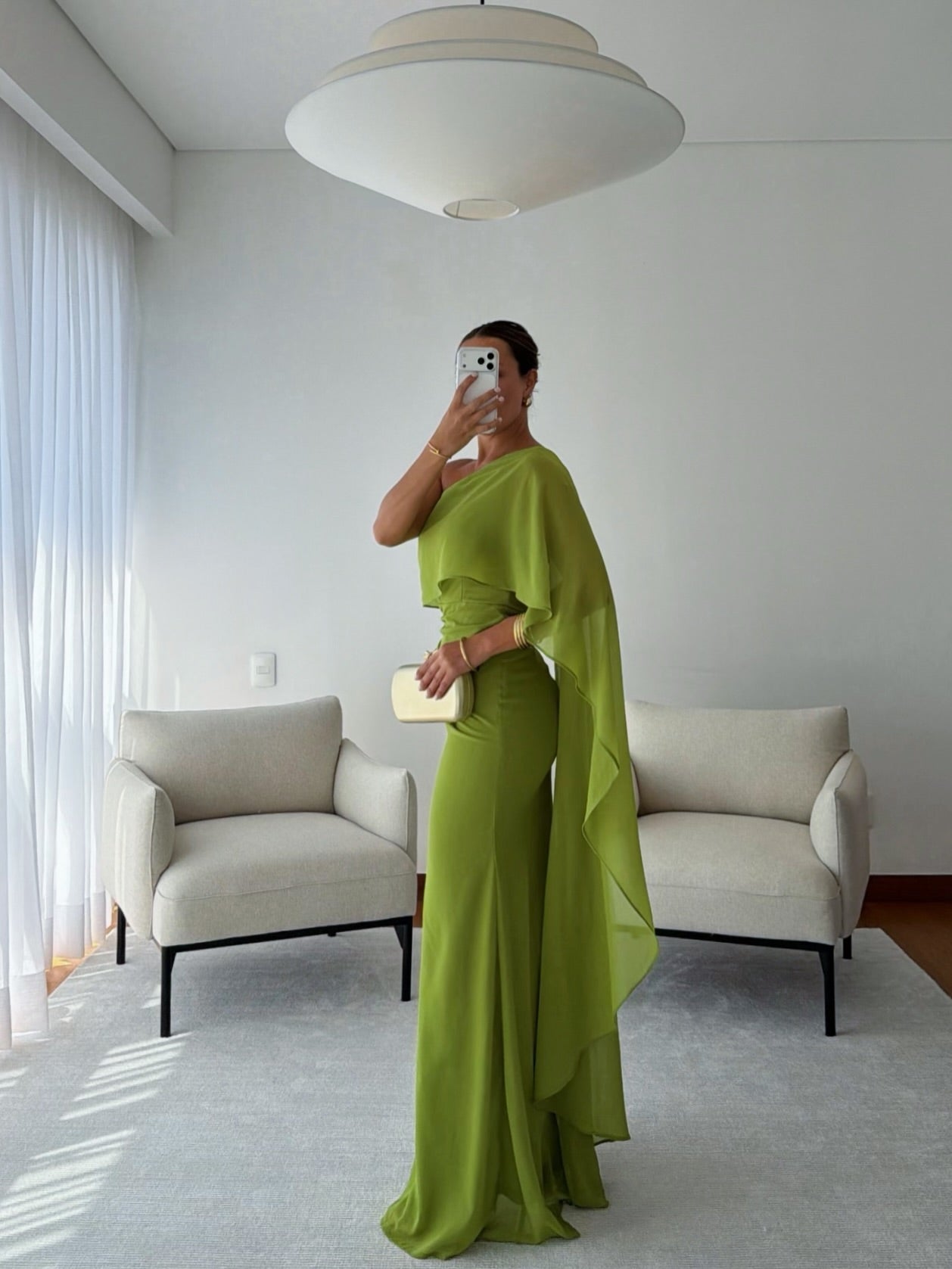 Elegant One-Shoulder Chiffon Gown with Cape Detail