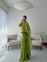 Elegant One-Shoulder Chiffon Gown with Cape Detail