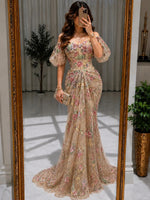 Off-the-Shoulder Floral Embroidery Mermaid Gown