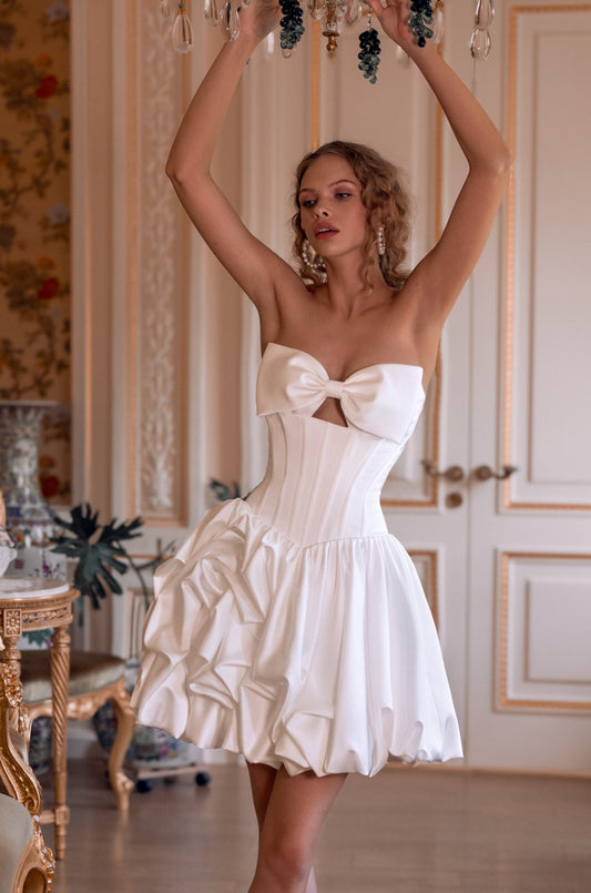 Strapless Corset Mini Wedding Dress with Bow