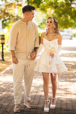 Corset Mini Wedding Dress with Tiered Skirt & Bow