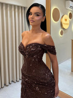 Off-the-Shoulder Beaded Lace Corset Gown