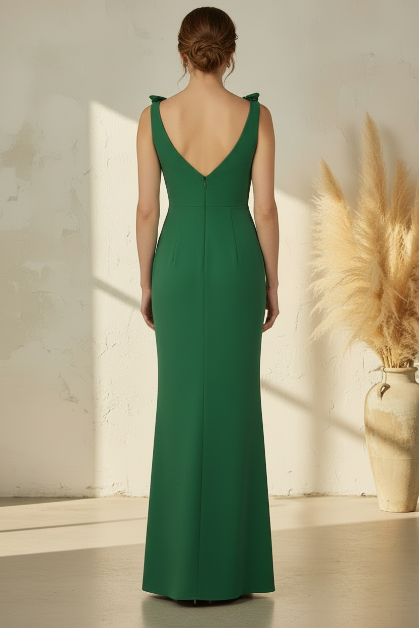 Emerald Green 3D Floral Column Evening Gown with Pockets