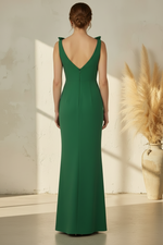 Emerald Green 3D Floral Column Evening Gown with Pockets