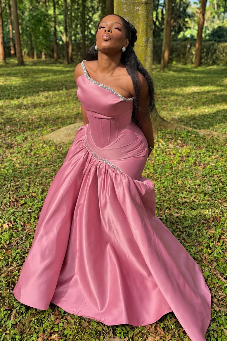 Corset Evening Gown with Beaded Asymmetric Skirt