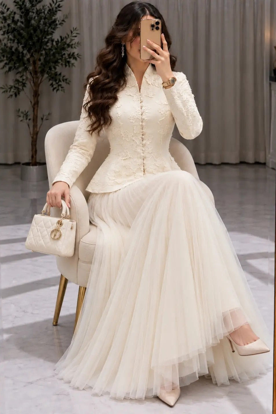 Peplum Lace Jacket & Tulle Maxi Skirt Two-Piece Set