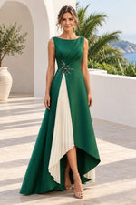 Pleated Inset High-Low Gown with Brooch Detail