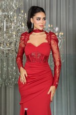 Corset Maxi Dress with Sheer Lace Sleeves