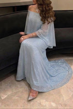 Off-the-Shoulder Cape Sequin Evening Gown