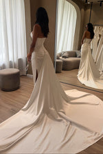 Strapless Ruched Corset Wedding Dress with Slit