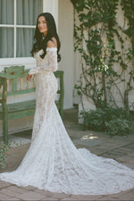 Off-the-Shoulder Long Sleeve Lace Mermaid Wedding Dress