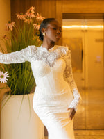 Lace High-Neck Mermaid Wedding Dress with Corset Back