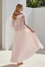 Off-Shoulder Capelet Embroidered High-Low Gown