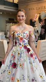 Floral Applique Tulle Off Shoulder Gown