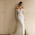 Off-the-Shoulder Lace Mermaid Dress with Overskirt