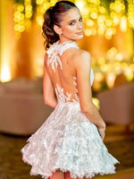High Neck Lace Mini Dress with Open Back