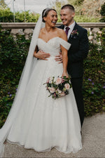 Glitter Sweetheart Off-The-Shoulder A-Line Wedding Dress