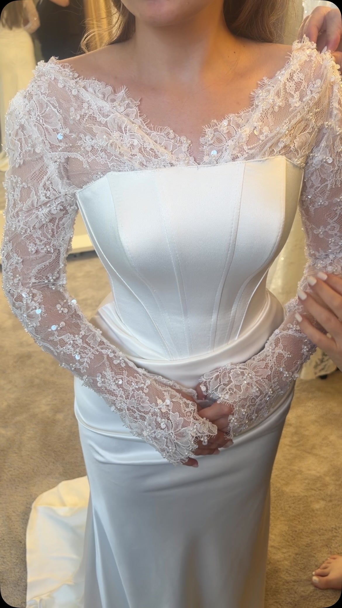 Off Shoulder Lace Corset Wedding Dress Long Sleeves