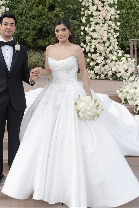 Strapless Satin Ball Gown Wedding Dress with Train