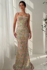 Floral Embellished Mermaid Evening Gown