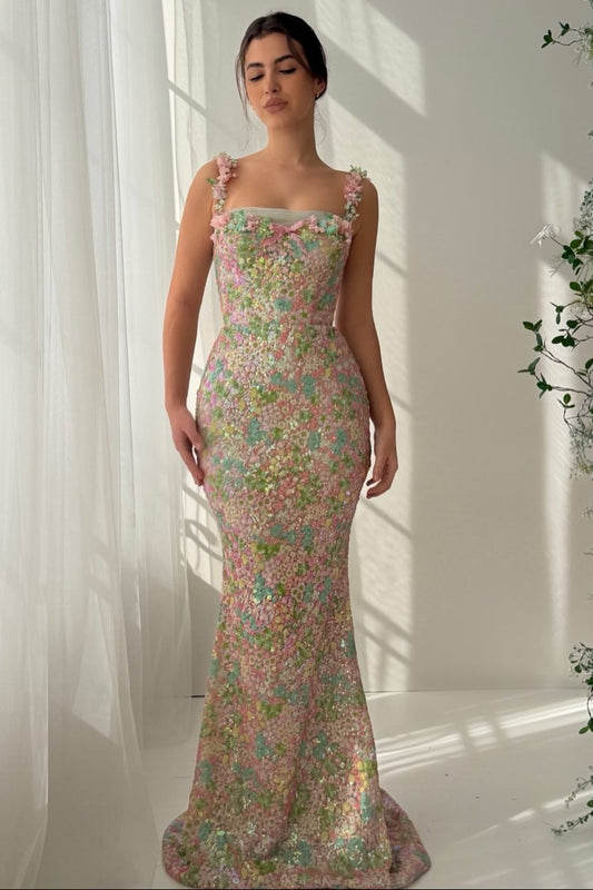 Floral Embellished Mermaid Evening Gown