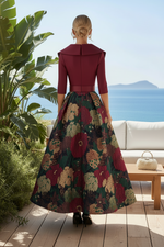 Belted Floral Jacquard A-Line Evening Gown