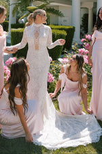 Long Sleeve Illusion Lace Wedding Dress with Train