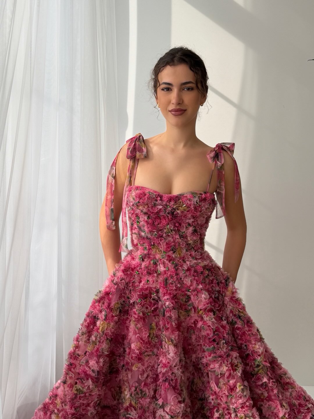 Floral Applique Tea-Length A-Line Dress