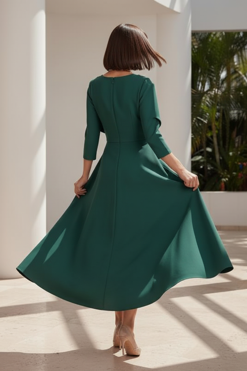 Crossover Overlay Midi Dress with Appliqués
