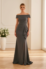 Off-Shoulder Beaded Mermaid Evening Gown