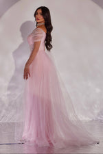 Tulle A-Line Evening Gown with Beaded Waist
